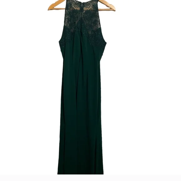 Badgley Mischka Tyler Gown Emerald Lace Hi Neck Maxi Dress Green  14 - Picture 2 of 4